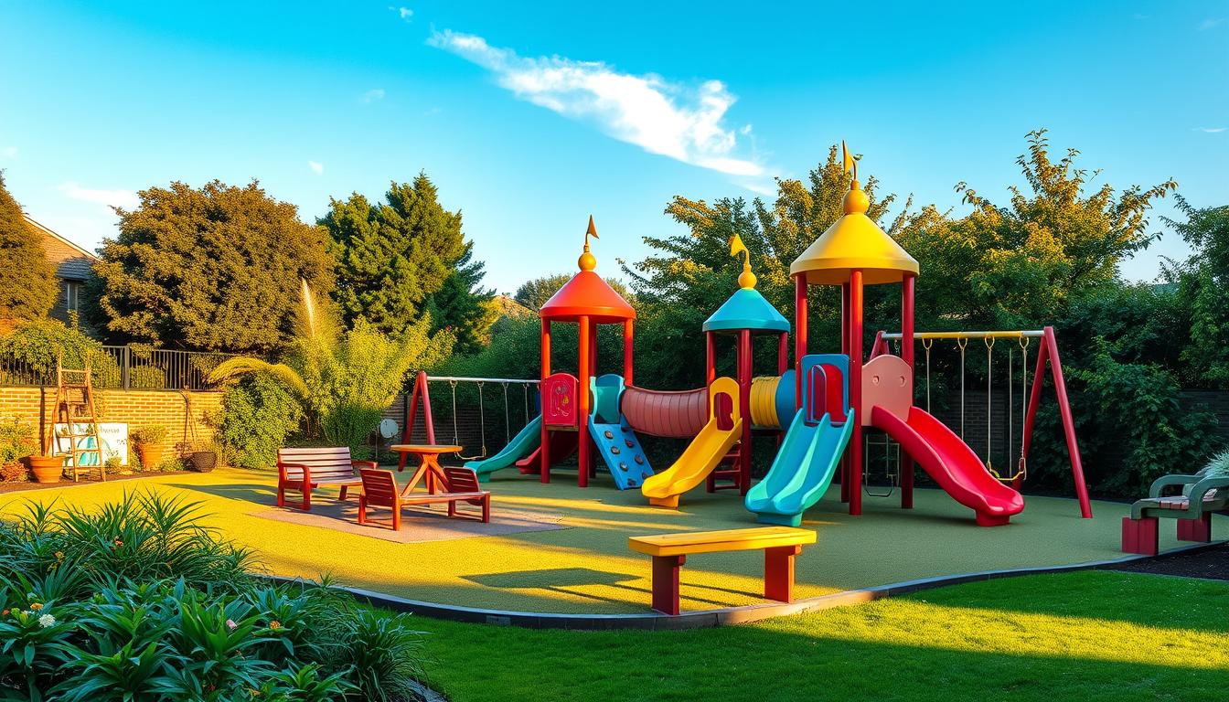 Nowoczesny plac zabaw w ogrodzie